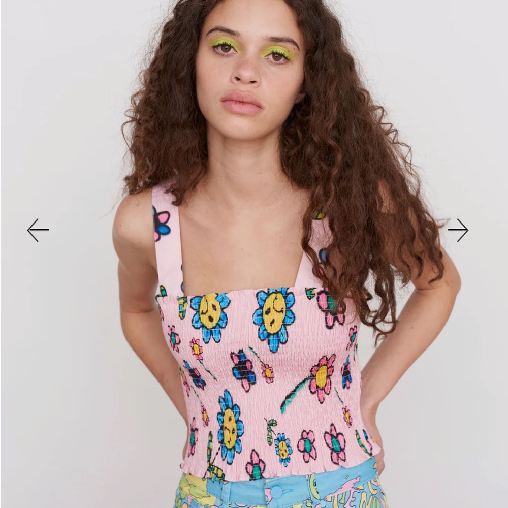 Lazy Oaf Airbrush Flowers Shirred Top
